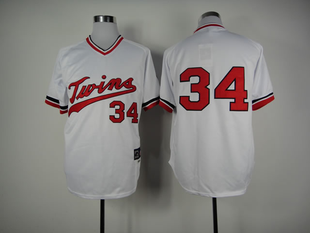 Men Minnesota Twins 34 Puckett Whtie Throwback MLB Jerseys